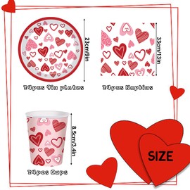 BlinBlin Valentine's Day Tableware Set, Dear Party Dinnerware Plates, Cups, Napkins, Heart Theme Party Decorations, Serves 24 Guests