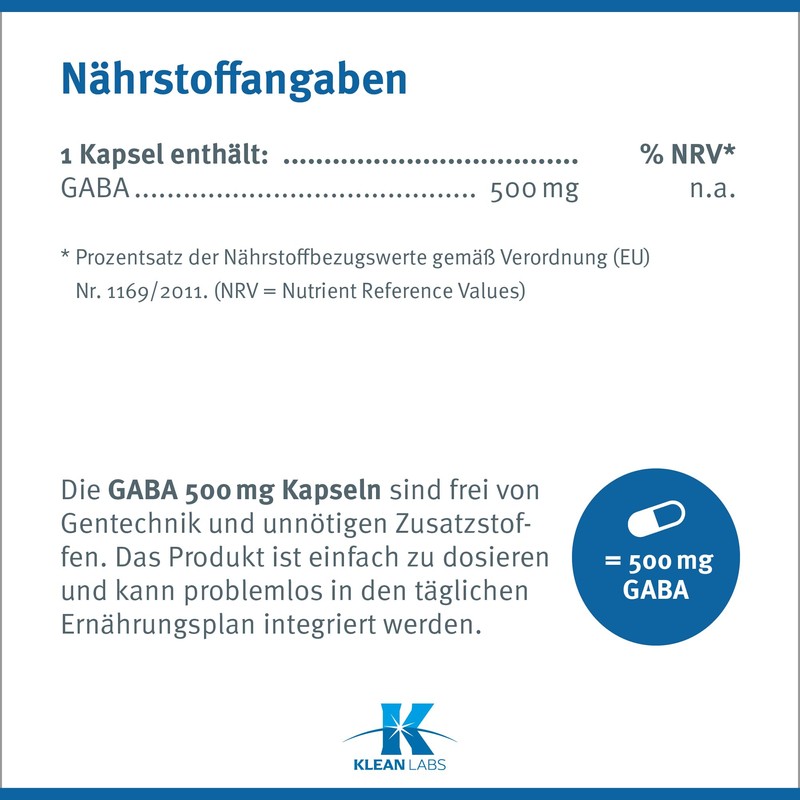Klean Labs - GABA 500 mg - 60 Capsules -