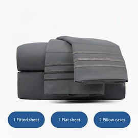 Bedding King Sheet Set - 4 Piece Ultra Soft Brushed Microfiber Bed Sheets - Hotel Style Luxury with Deep Pockets for a Secure Fit - Easy Care and Long Lasting Durability (King Grey)