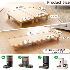 SZEE 2Pcs Cat Food Stand for Dual-head Automatic Feeder & Bowls, Elevated Cat Food Table Station, Raises Feeder/Bowl by 2 3/8", Premium Solid Wood Material, Relieves Spine and Joints Noticeably on Pet