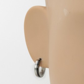 Stainless Steel Curved Face Round Hoop Earrings Half Black 16mm