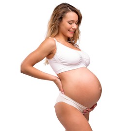 Carriwell Carri-Gel Nursing Bra Seamless Padded Nursing and Maternity Bra Removable Pads Wide Straps Soft Gel Underwire with Bra Extender Black & White Sizes M-XXL, White