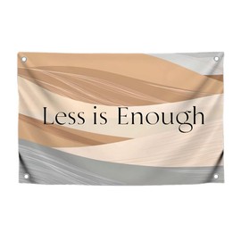 3x5 Feet Minimalism Polyester Flags with 4 Brass Grommets - Less is Enough Banner for Wall Decoration - Beige and Brown Waves Classic Banner for Indoor or Outdoor - Single Sided Flag with Quoted