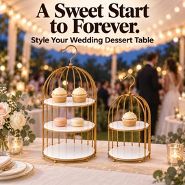 Gold Bird Cage Cupcake Stand Set, 2-Piece 3-Tier and 2-Tier Acrylic Dessert Display Trays, Metal Serving Stands for Wedding, Birthday, Baby Shower, Tea Party and Buffet Table Decor