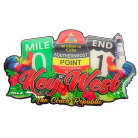 Key West Florida Magnet Conch Republic Souvenir Vacation Memory Fridge Décor with Southernmost Point and Mile 0, 3 1/2 Inch Long