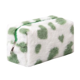 OZAOZ Checkered Makeup Bag Plush Cosmetic Bag Asthetic Plaid Handbags Cute Zipper Travel Toiletry Bag Soft Storage Pouch Pencil Case Bag for Women Girls (Heart-Green)