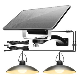JACKYLED Double Head Solar Pendant Lights Outdoor Indoor, LED Solar Shed Lights IP65 Waterproof, Wall Mount Security Lighting for Shop Chicken Coop Garage Porch Front Door Patio, 3000K Warm White