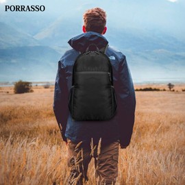 PORRASSO Casual Backpack Waterproof Daypack Lightweight Foldable Rucksack 19L Backpack for Women Men Travel Daily Use Black