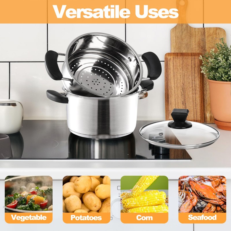 ZENFUN 1.8 Quart Stainless Steel Steamer Pot with Basket, Stock