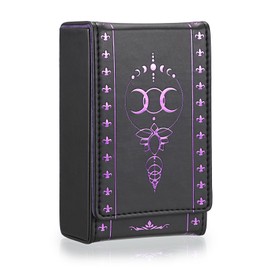 SUMTree Storage Box for Tarot Cards Daily Oracle Card Organiser, PU Leather Tarot Card Case to Protect Cards, Black and Purple Card Box, Groove Design (8.2 x 4.5 x 13.5 cm) Dustproof Lightweight