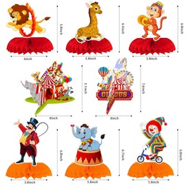 Circus Carnival Animals Honeycomb Centrepieces Red Circus Theme 3D Table Decoration Centerpieces for Birthday Baby Shower Circus Theme Party Decoration Supplies (Circus)