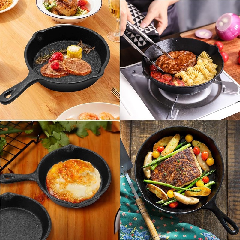 AISIBO 4 Inch Small Cast Iron Skillet, Pre Seasoned Mini