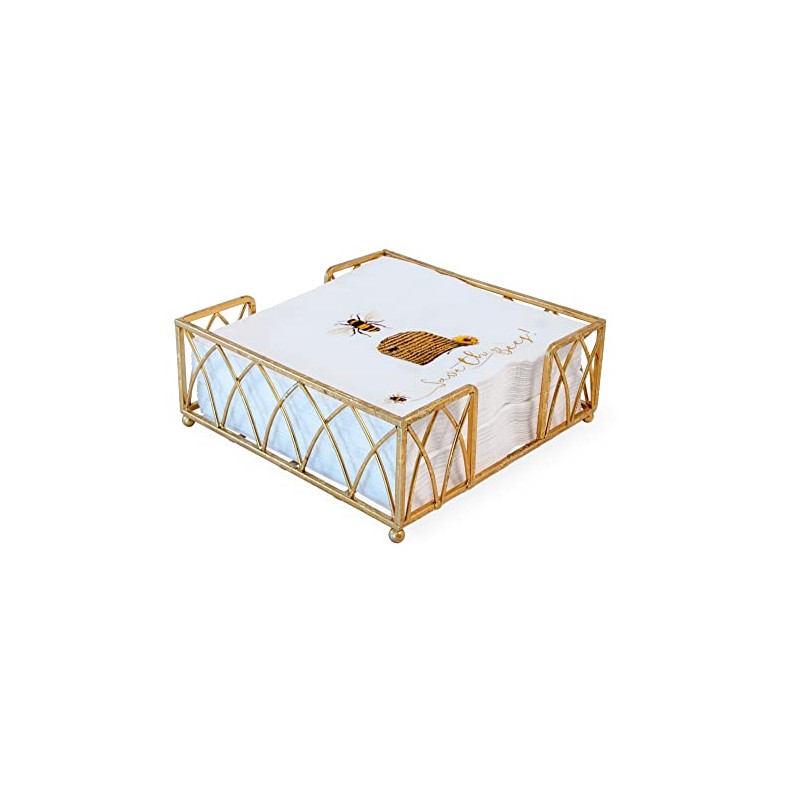 Boston International Arch Design Lunch Napkin Holder Caddy, Gold Leaf