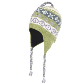 THE COLLECTION ROYAL Woolen and Fleece Lined Fair Isle Knitted Winter String Ear Flap Beanie Hat for Women and Men Green