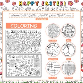 Disposable Easter Place Mats for Kids - 12 Pcs Happy Easter Table Mats Easter Day Bunny Eggs Paper Coloring Pages for Children Kids Happy Easter Party Decorations School Activity Supplies 17'x 11'