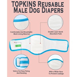 Topkins 3 Pack Belly Bands for Male Dogs, Reusable Washable Male Dog Diapers,Soft and Comfortable Leak Proof Doggie Wraps with High Absorbing, for Untrained, Incontinence Small Medium Dogs