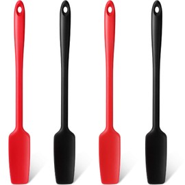 4 Pieces Long Handle Silicone Jar Spatula Kitchen Scraper Spatula Non-Stick Rubber Silicone Scraper for Jars, Smoothies, Blenders Cooking Baking Stirring Mixing (Red,Black)