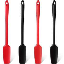 4 Pieces Long Handle Silicone Jar Spatula Kitchen Scraper Spatula Non-Stick Rubber Silicone Scraper for Jars, Smoothies, Blenders Cooking Baking Stirring Mixing (Red,Black)