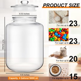 Yaomiao 4 Gallon Glass Jar with Lid Large Cookie Jar with Big Opening Airtight Food Storage Canister Canning Jars for Flour Sugar Dog Treats Pasta Candy Glass Containers with Lids for Kitchen Pantry