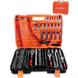 Juego de Herramientas de 216 Piezas,Juego de Herramientas Mecánicas y Llave de Vaso Cromadas Plata Combinación de Reparación de Automóviles