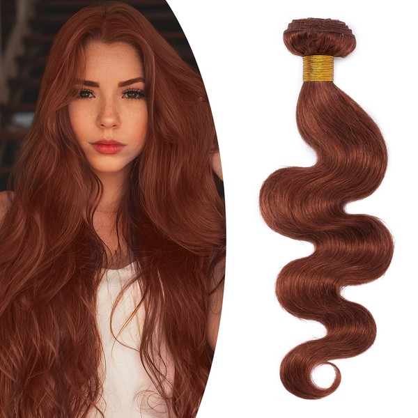 SEGO Real Hair Wefts, 1 Bundle, Weave, Human Hair, Brazilian Extensions, Body Wave, Virgin, 100% Unprocessed Real Hair Extensions, 51 cm - 1 Bundle, Red Brown - 1
