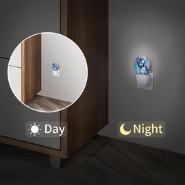 LLCXCSI Blue Unicorn Plug-in Led Night Light with Auto Dusk to Dawn Sensor for Boys Girls Room Decor, Wall Lamp Nightlights for Hallway,Bedroom, Kids Room, Kitchen, Stairway, (0.5W, 2 Pack)