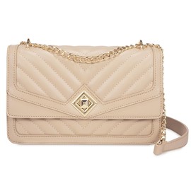LOVEVOOK Crossbody Bags for Women Leather Quilted Shoulder Purse with Chain Strap Trendy Satchel Clutch Ladies Evening Bag Type V/Nude-Beige