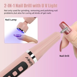 GUPAY Nail Cutter for Gel Nails, Wireless, Professional Electric Nail File with Nail U V Lamp, 5 Speeds E-File, Manicure, Pedicure Set for Beginners, Cutter Gel Nails and Acrylic Gel