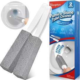 Vacplus Toilet Brush - Toilet Bowl Cleaners with Extra Long Handle, 100% Pumice Stone for Toilet Cleaning, Remove Limescale, Rust, Protective Cleaning Supplies for Toilet, Pool, Bathroom, Sink, 2 Pack