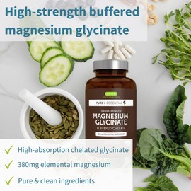 Igennus High Strength Magnesium Glycinate 1300mg, Buffered & Chelated, 380mg Elemental Magnesium, Clean Label, Vegan, 180 Capsules, 90 Servings