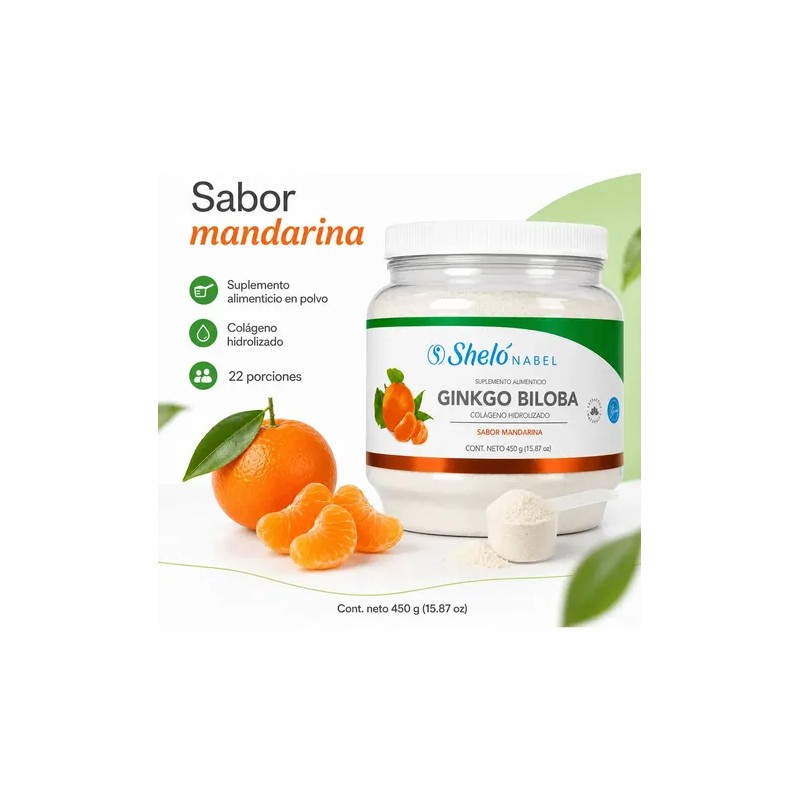 Colágeno Hidrolizado Sheló Nabel Ginkgo Biloba Sabor Mandarina 450g