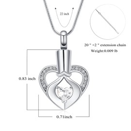AIWENXI Birthstone Heart Urn Necklace for Ashes Keepsake Memorial Lover Cremation Jewellery for Women Mother Girls, Stainless Steel