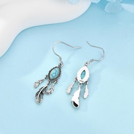 Feather Earrings Sterling Silver Turquoise Dangle Drop Earrings Feather Jewelry for Women Mom