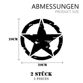 Longivia® Pack of 2 Star Military Stickers (Sizes 25 cm, 20 cm, 15 cm, 10 cm) 4x4 Off Road Sticker USA Army Oldschool - for Motorcycle, Car, Bonnet, Renegade (20 cm Black) Car Sticker