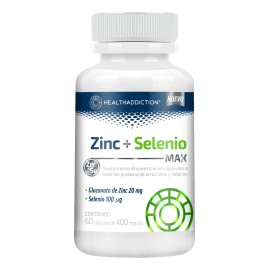 Zinc  Selenio MAX - Minerales Esenciales para el Sistema Inmunolgico, Piel, Cabello y Proteccin Celular - 60 Cpsulas de 400 mg - Healthaddiction      