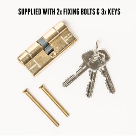 TSS Polished Brass High Security TS007 1 Star Euro Cylinder Lock, British Standard, Insurance Approved Barrel Lock and Key Sets. Supplied with 3 Keys. UPVC Door Locks. Brass (40mm x 40mm (80mm Total))