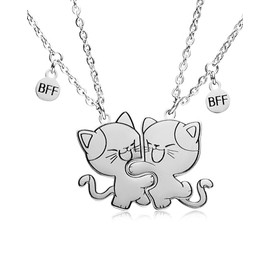 FloralGrace 2 Piece Best Friend Pendant Jewellery, Kitten Puzzle Cat BFF Necklace 2 Gifts Matching Friendship Necklaces for 2 Teen Boys Girls Sister