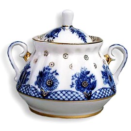 Lomonosov Russian Porcelain Basket Sugar Bowl 4 1/4 Inch