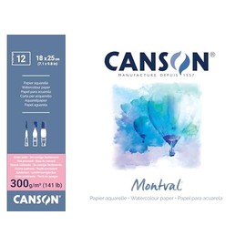 CANSON Montval Watercolour Paper, Glued One Side, Satin, 300 g/m², 12 Sheets, 18 x 25 cm