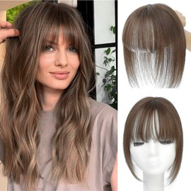 Hair Toppers for Thinning Hair Women Real Hair with Clip in Fringe Ash Brown Remy Human Hair Extensions