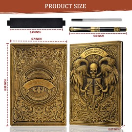 JiaoJiRen 3D Angel Skull Embossed Leather Notebook A5 Travel Journal with Black Ballpoint Pen & Pen Sleeve,Antique Handmade Daily Notepad Sketchbook for Men&Women