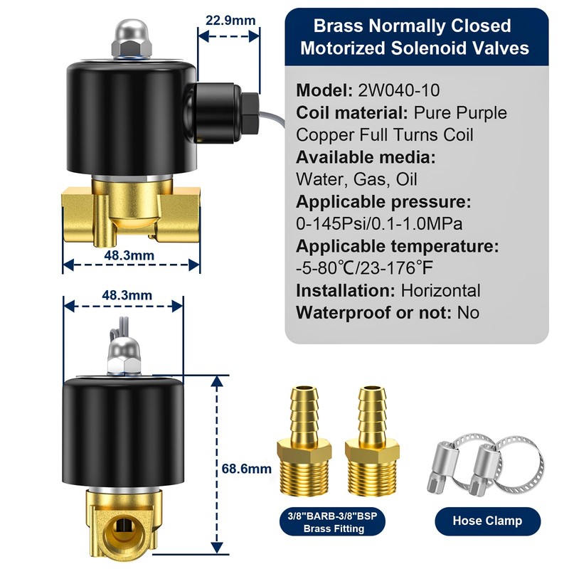 TAILONZ PNEUMATIC 3/8 Inch BSP 110V Brass Electric Solenoid Valve