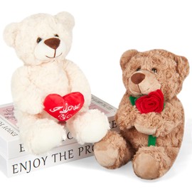 Aoriher 2 Pcs Valentine's Day Bear Plush Toy 11.81 Inch Bear Stuffed Animals I Love You Bear with Rose and Heart Cute Bear Doll Gift for Boyfriends Girlfriends Valentines Birthday Wedding Party