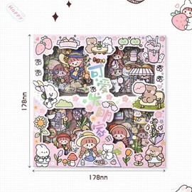 JPGhaha 100 Sheets Christmas Kawaii Stickers Cartoon Cute Stickers PET Transparent Decorative Scrapbook Stickers Cute Cartoon Girl Stickers for DIY Scrapbook Album