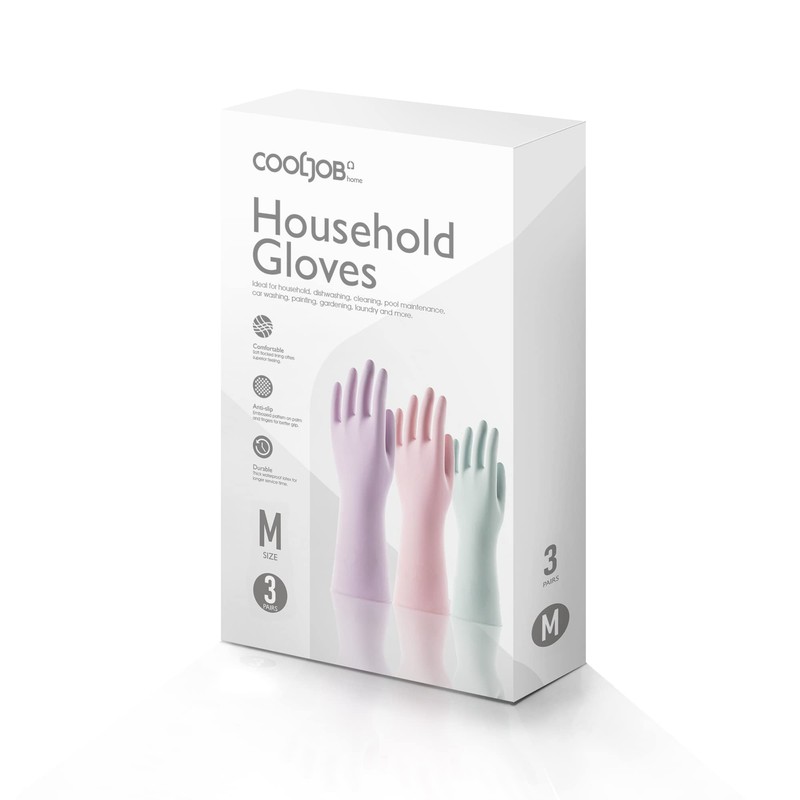 COOLJOB Reusable Household Gloves, 3 Pairs Scented Rubber Gloves with