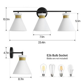 WOSHITU Bathroom Vanity Light Fixtures: 3 Lights Modern Bathroom Lighting Fixtures Over Mirror with Frosted Milky Glass Shade, Black and Gold Vanity Lighting Fixtures Wall Sconce for Bath Bedroom