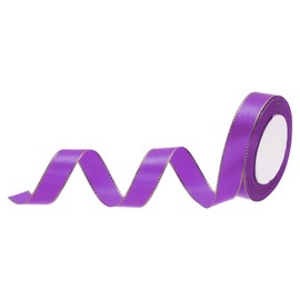 MECCANIXITY 3/4 Inch 25 Yard Wide Satin Ribbon with Gold Edges Border Grosgrain Fabric Ribbon for Gift Wrapping Wedding Bouquet, Purple