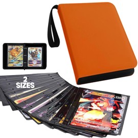 Jumbo Card Binder - 100 Pockets Hold Oversized Big Card 3 Rings With 50 Double Side Removable Premium Pages Portable & Lightweight Orange Leather Jumbo Binder + 25pk (L) + 25pk (XL)