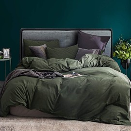 ECOCOTT Army Green Duvet Cover California King Size - 100% Washed Cotton Durable Soft Comfy Duvet Cover Set, 3 Pieces Duvet Cover with Zipper Closure (Army Green, 104''x98'')