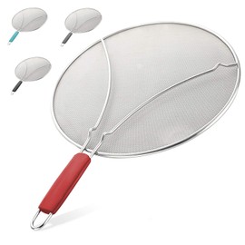 Zulay Kitchen Large Splatter Screen for Frying Pan (13") - Blocks Hot Oil Splashes - Stainless Steel Grease Splatter Guard for Frying Pan - Keeps Stoves Clean & Prevents Burns While Cooking (Red)